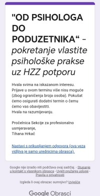 Obavijest o zatvaranju termina predavanja Sekcije za profesionalno usmjeravanje