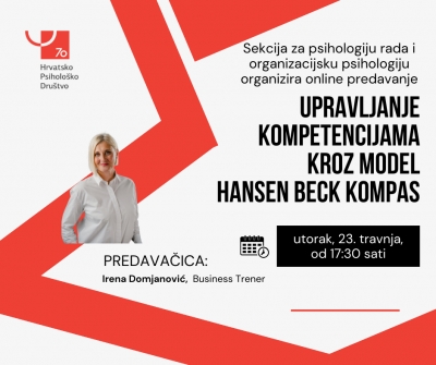 Sekcija za psihologiju rada i organizacijsku psihologiju - najava predavanja za 23.4.24.