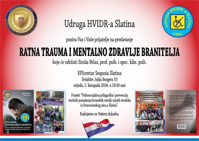 Ususret Svjetskom danu mentalnog zdravlja - Sini&scaron;a Brlas: Predavanje o ratnoj traumi i mentalnom zdravlju branitelja