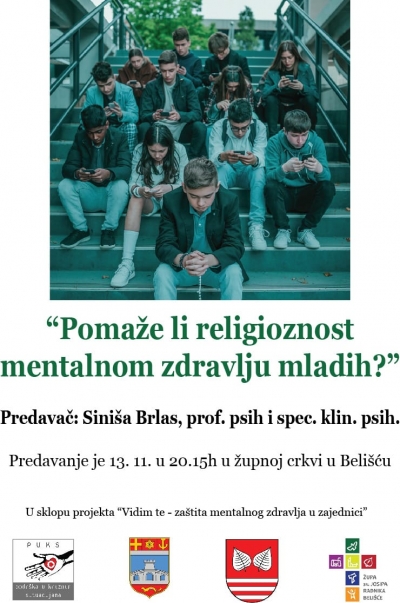 O povezanosti religioznosti i mentalnog zdravlja mladih - najava predavanja u Belišću